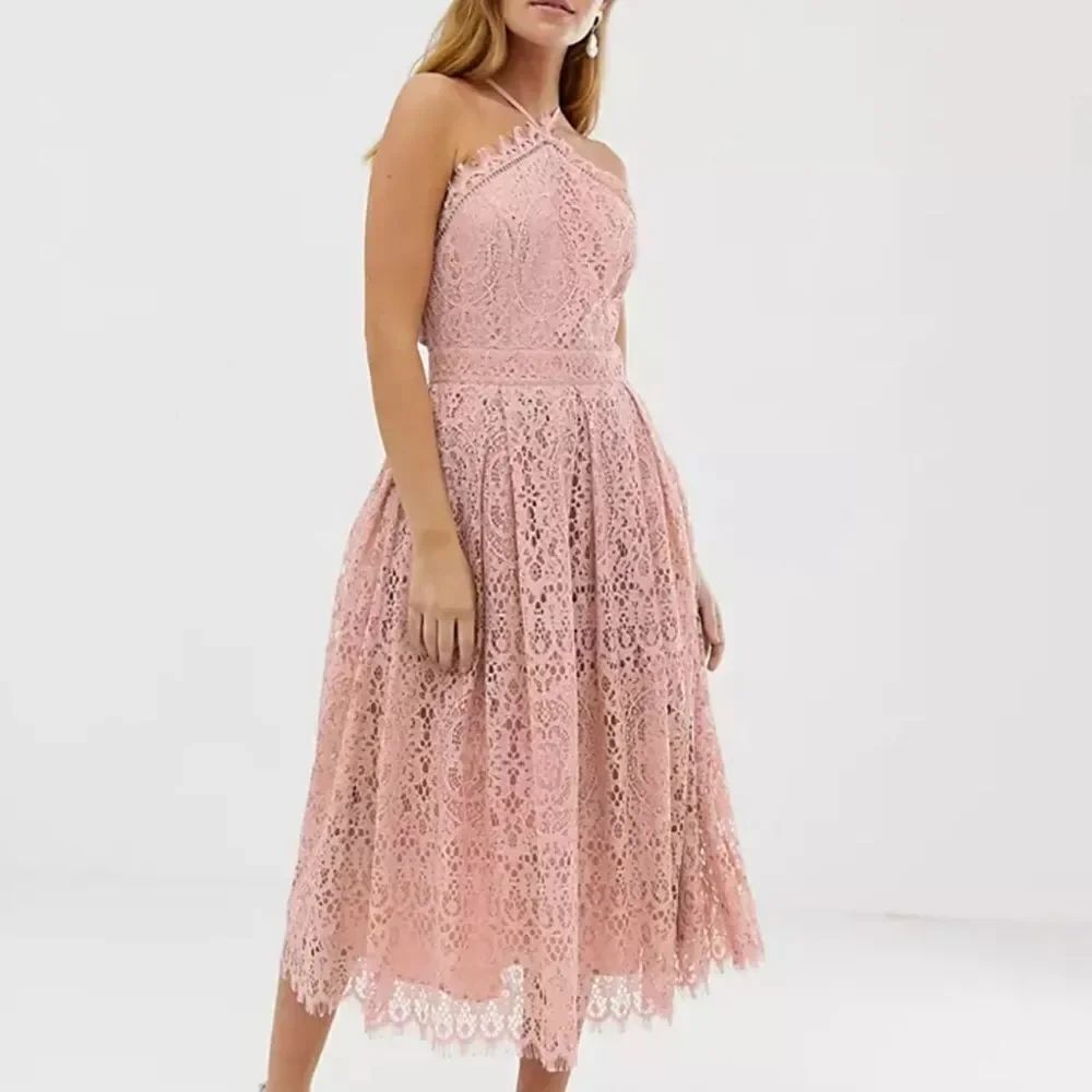 BRAND NEW ASOS DESIGN PETITE LACE MIDI DRESS WITH PINNY BODICE DRESS